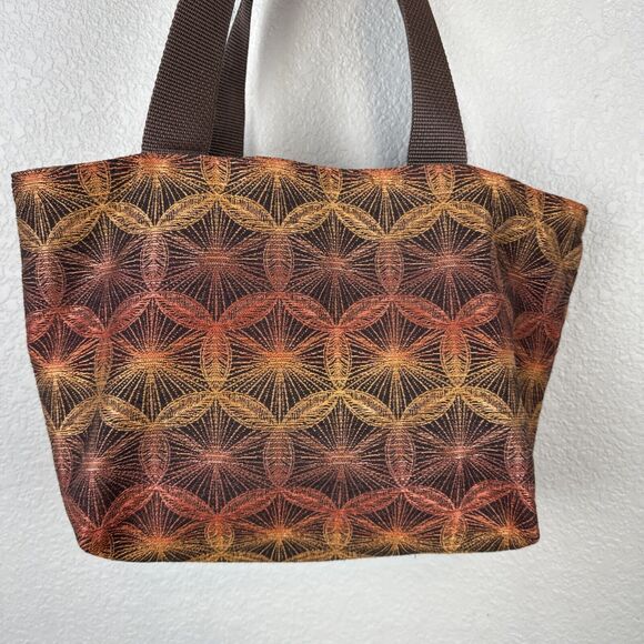 Maruca Treasure Tote Shoulder Bag Purse Open Top Recycled Fabric Brown Medallion - Picture 7 of 9